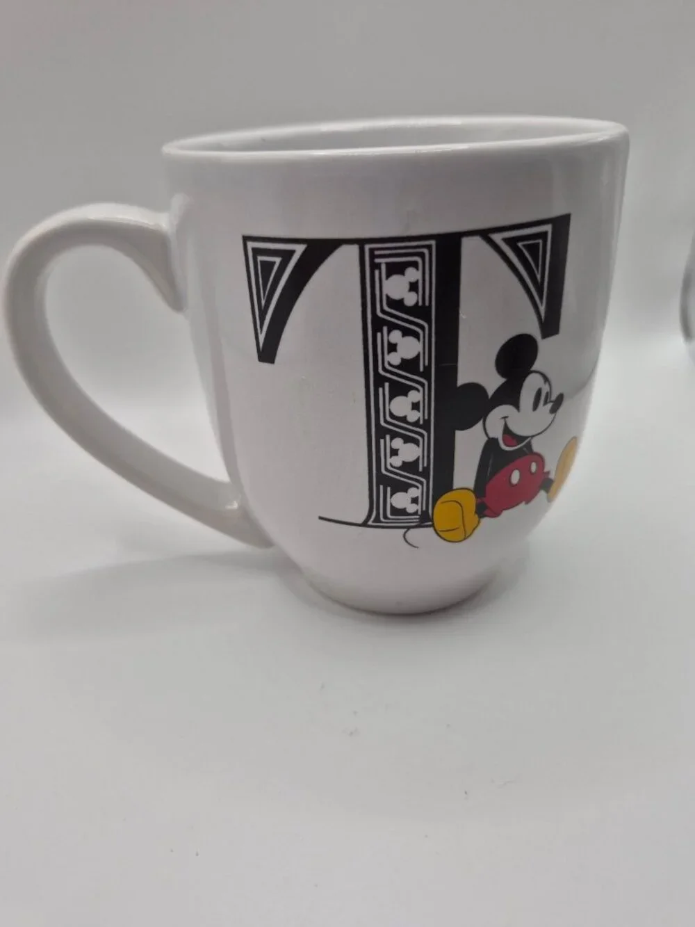 Disney Mickey Mouse White Ceramic Mug With Monogram T Design 16 Oz